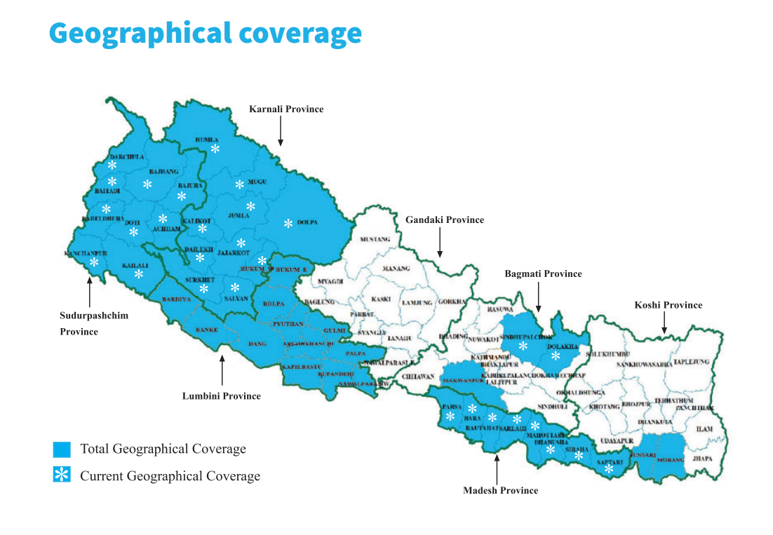 Map showing working areas